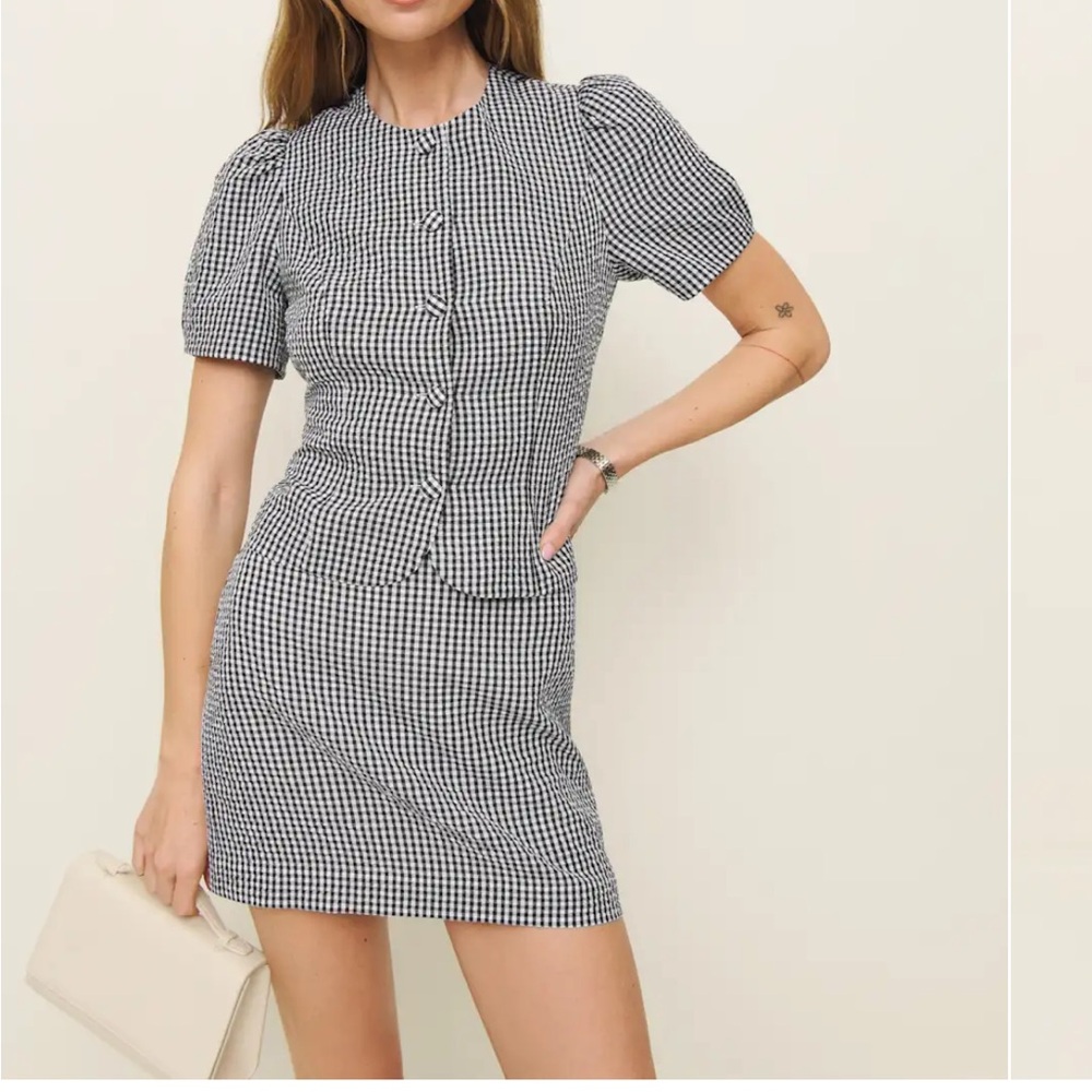 Reformation Black and White Gingham Mini Skirt